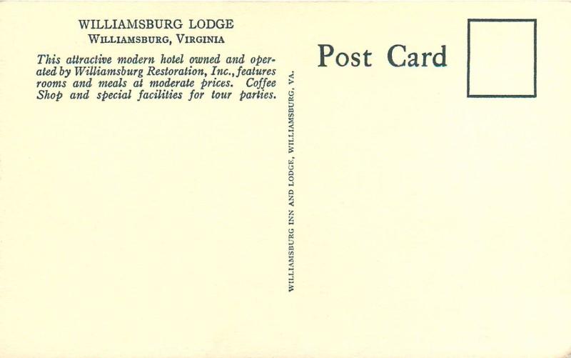 Williamsburg Lodge VA Virginia Hotel old car Postcard Restoration Inc.