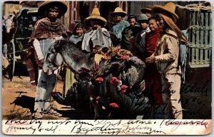 1906 Vendedores De Pollas Mexico Farmers Pony w/ Turkeys at Back Posted Postcard