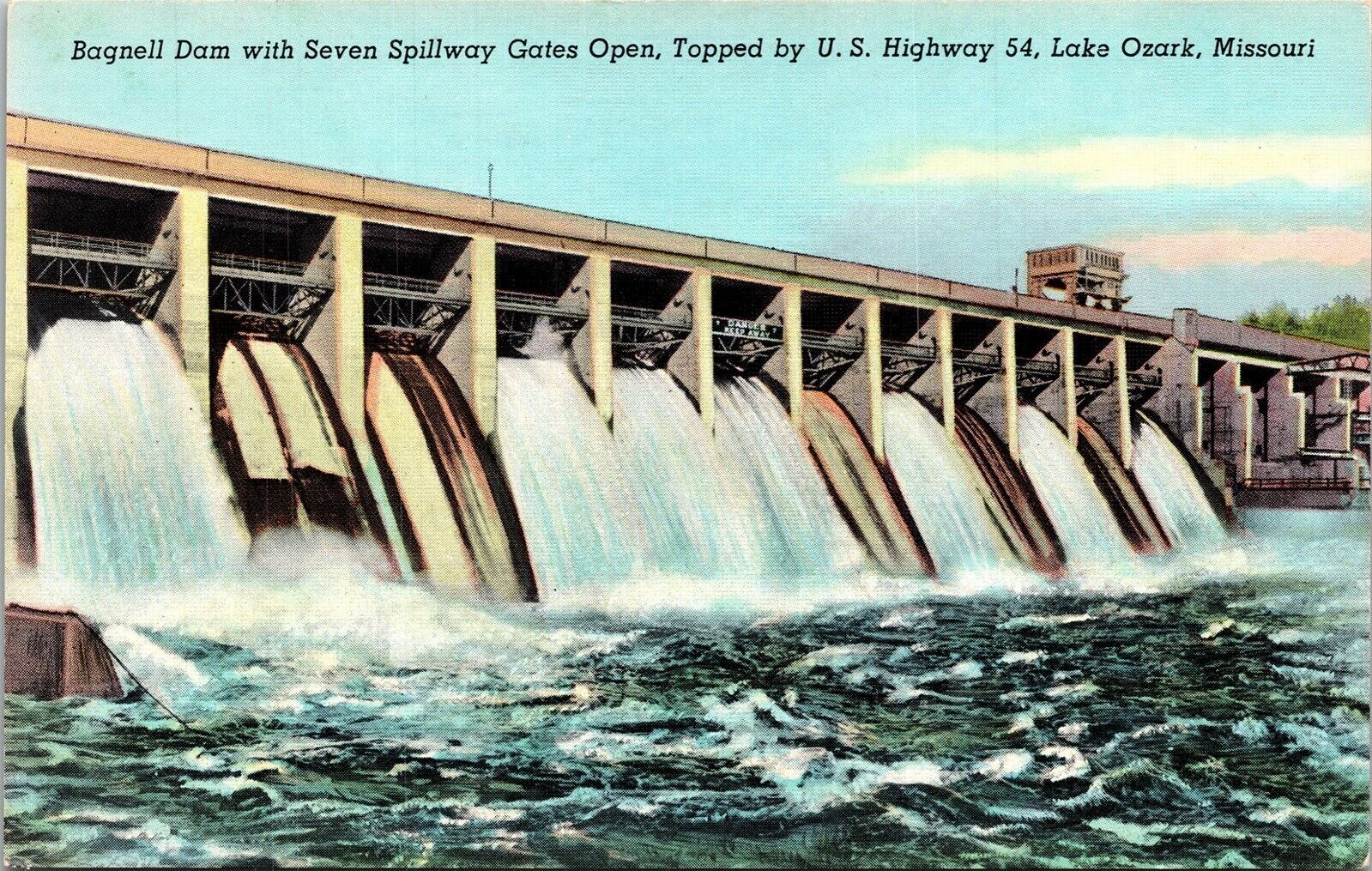Bagnell Dam Seven Spillway Gates Open Topped US Hwy 54 Lake Ozark MO