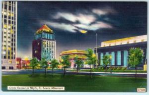 ST. LOUIS, Missouri  MO   CIVIC CENTER at Night Moonlight c1940s Linen  Postcard