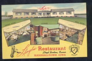 MARSHALLTOWN IOWA LLOYD'S RESTAURANT VINTAGE LINEN ADVERTISING POSTCARD