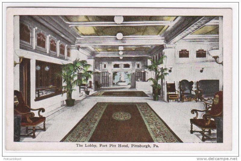 Lobby Interior Fort Pitt Hotel Pittsburgh Pennsylvania 1920s postcard