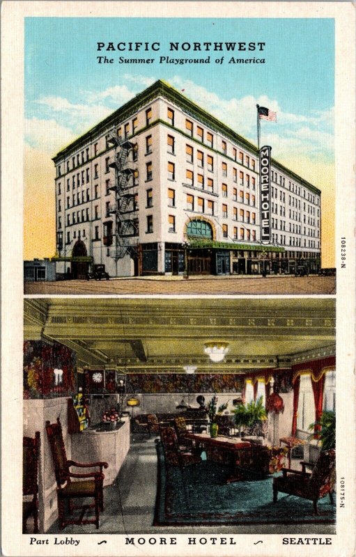 Linen Postcard Moore Hotel in Seattle, Washington~136504 