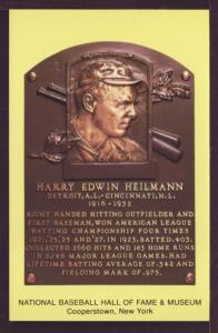 Harry Edwin Heilmann Baseball Hall of Fame Post Card 3249