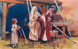 Religious figures holy family Nazareth carpenter vintage fine art postcard