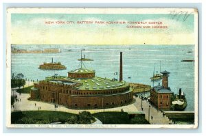 1908 Battery Park Aquarium Castle Garden Harbor New York City NY Postcard