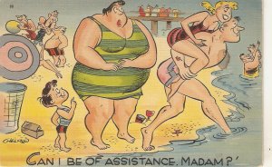 Can I be of assistance, madam?.. Humorous American linen postcard