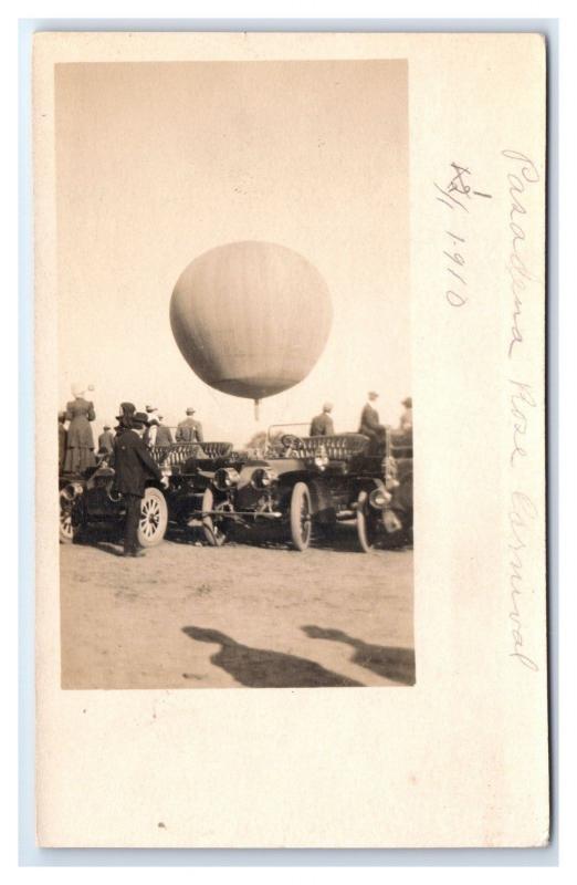 Postcard Pasadena Rose Carnival, CA 1910 vintage cars balloon RPPC I19
