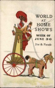 Walter Wellman WORLD AT HOME SHOWS Woman on Tall Horse Wagon Postcard