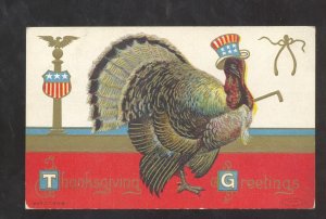 VINTAGE PATRIOTIC THANKSGIVING POSTCARD LARGE TURKEY EMBOSSED 1909