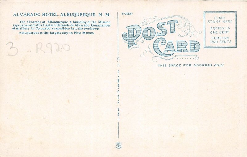 H27/ Albuquerque New Mexico Postcard c1910 Alvarado Hotel Building Depot