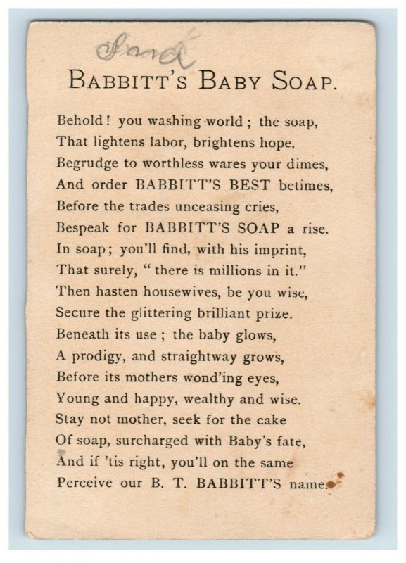 1880s Babbitt's Baby Soap Father & Adorable Baby In Crate Sled Snow P224