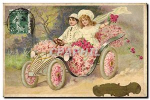 Old Postcard Fantasy Flowers Kids Automotive