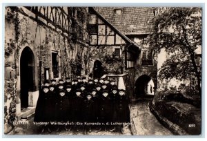c1930's Boy Carolers Wartburg Luther's Room View Eisenach Germany RPPC Postcard 