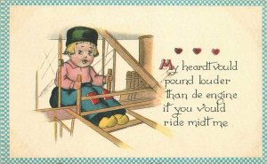 Comic Humor Early Aviation Valentine Dutch Boy 1913 Postcard 8418