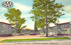 Colorado Springs CO J's Drive-In Hotel Old Cars In 1954 Postcard