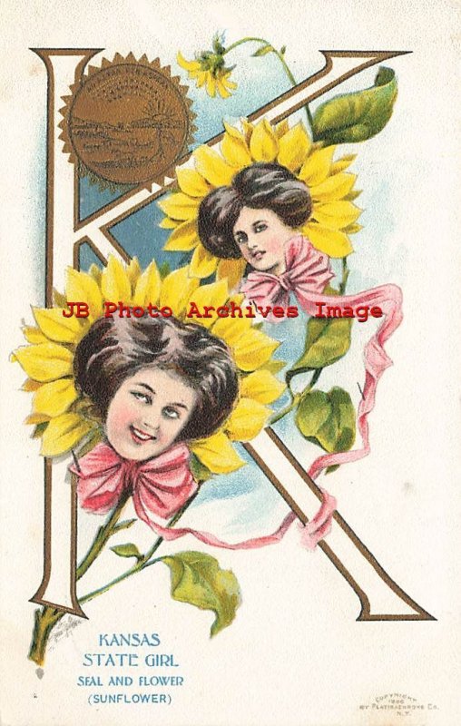 Hilders State Girl, Platinachrome 1906, Kansas, Flower Sunflower, Seal
