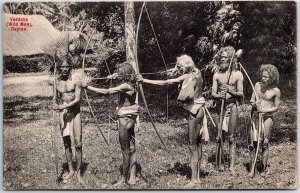 VINTAGE POSTCARD VEDDHAS MINORITY INDIGENOUS MEN OF CEYLON HUNTING c. 1910