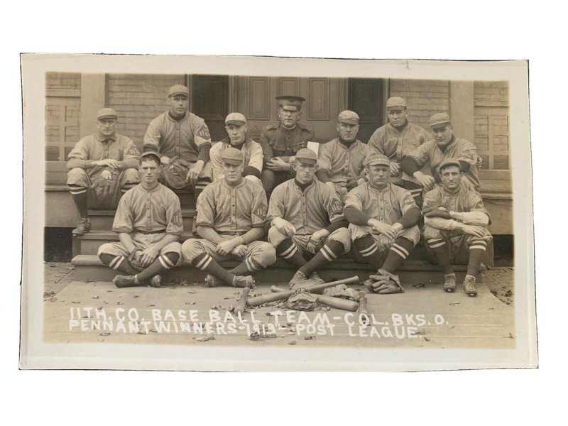 1913 Mint US Army RPPC Postcard 11th Co Baseball Team Columbus Barracks, Ohio 