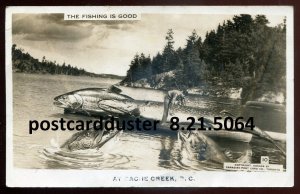 h168 - CACHE CREEK BC 1930 Exaggeration Boat Fishing. Real Photo Postcard