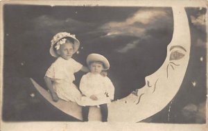 Two Children Moon Postcard