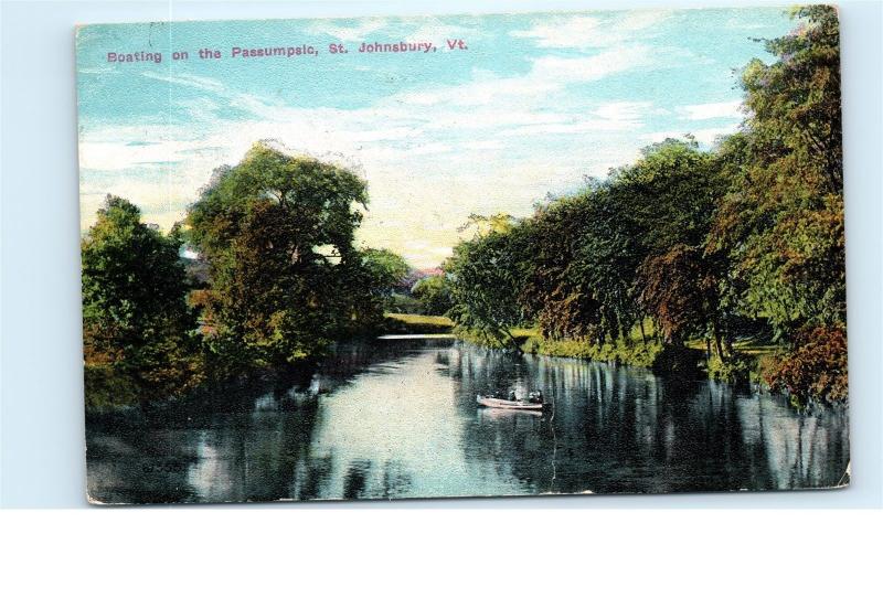 Boating on Passumpsic River St. Johnsbury Vermont VT 1911 Vintage Postcard A39