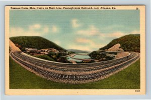 Altoona PA, Horse Shoe Curve Railroad, Pennsylvania Linen Postcard