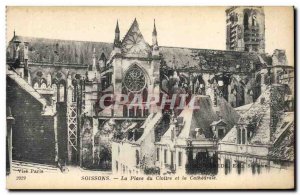 Old Postcard Army Soissons Place of the cloister and the cathedral