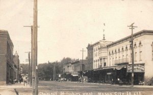 RPPC CHESTNUT STREET WEST MASON CITY ILLINOIS GROCERY REAL PHOTO POSTCARD 1907