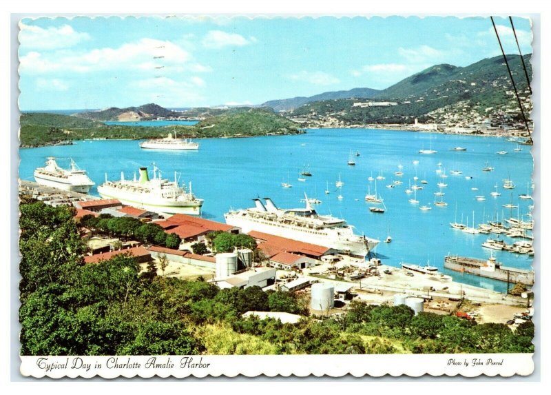 Postcard Typical Day in Charlotte Amalie Harbor, St Thomas US VI 1975 T41