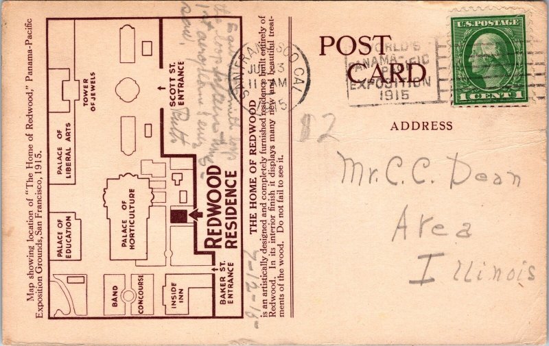 Vintage Postcard PanamaPacific Internat'L Expo 1915 MAP of Redwood