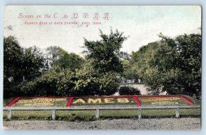 Ames Iowa IA Postcard Scenes Of The C. & D. W. R. R. Flower Beds Station 1909