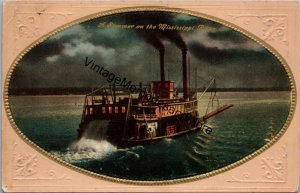 A Steamer on the Mississippi River Embossed Gold Detail Postcard PC322