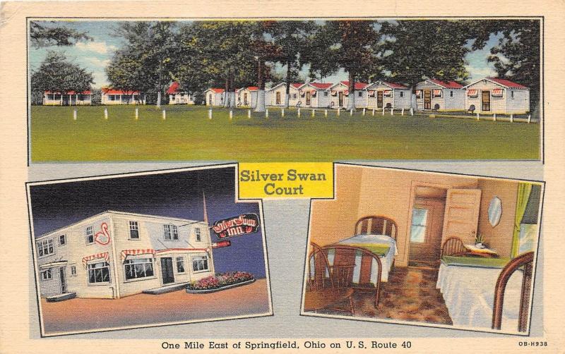 E21/ Springfield Ohio Postcard Linen Silver Swan Court 3View Interior