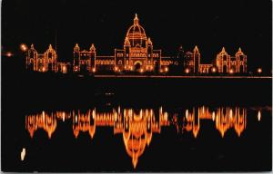 Parliament Buildings at Night Victoria BC UNUSED Vintage Postcard D97