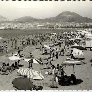 c1950s Las Palmas Gran Canaria RPPC Postcard Playa Las Canteras Beach Swim Spain