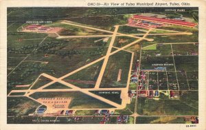 Vintage Air View Tulsa Municipal Airport, Oklahoma Postcard 1940s