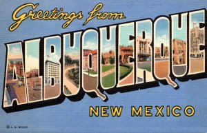 New Mexico Greetings From Albuquerque Large Letter Linen Curteich