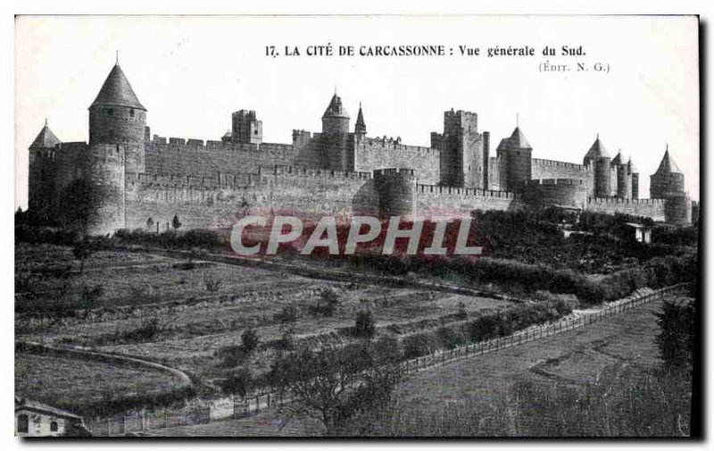 Old Postcard La Cite Carcassonne South General view