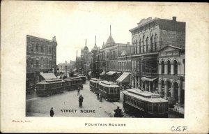 Elgin IL Illinois Fountain Square Multiple Trolleys c1910 Postcard