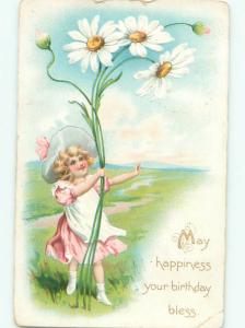 Pre-Linen Exaggeration CUTE GIRL WITH GIANT DAISY FLOWERS AC4665