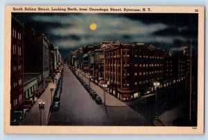 Syracuse New York NY Postcard Looking North Onondaga Street c1940's Vintage Moon