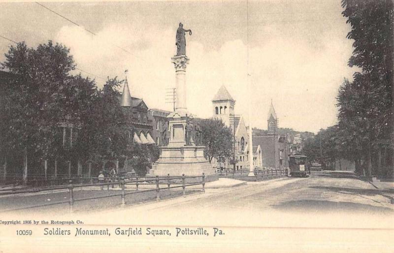 Pottsville Pennsylvania Garfield Sq Soldiers Monument Antique Postcard K44246