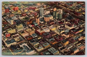 Birmingham Alabama~City Aerial View~Bridge~Skyscraper Bldg~Linen 1952 Postcard