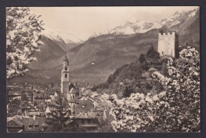 Vintage postcard Merano South Tyrol Italy view church tower castle Alps