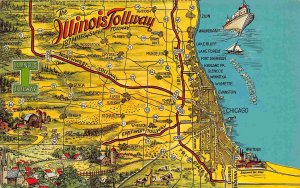 Illinois Tollway Route Map Fred Harvey Oasis Stops postcard