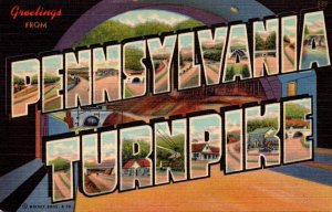 Pennsylvania Greetings From The Pennsylvania Turnpike Large Letter Linen Curt...