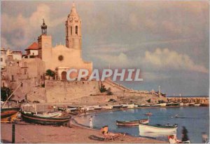Postcard Modern Sitges Church Boat