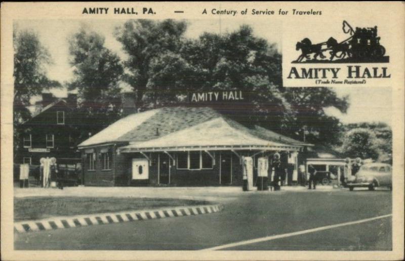 Amity Hall PA Service Gas Station 1940s Postcard