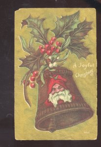 SANTA CLAUS GOLD BORDER FACE IN BELL VINTAGE CHRISTMAS POSTCARD EAST BARRE VT